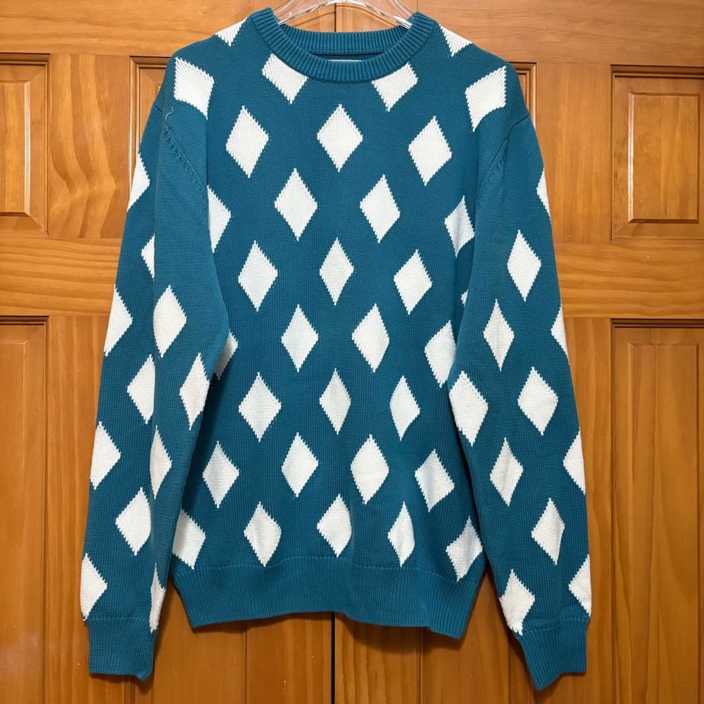 Bogey Boys Golf Sweater Blue and White Argyle Crewneck NWOT